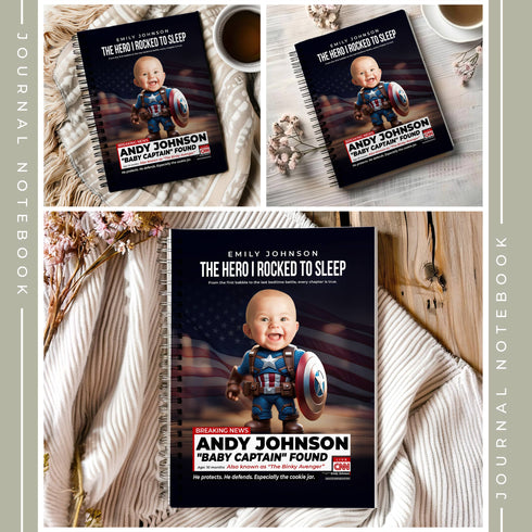 Personalized Baby Captain Notebook – Custom Superhero Journal with Baby Photo & Name